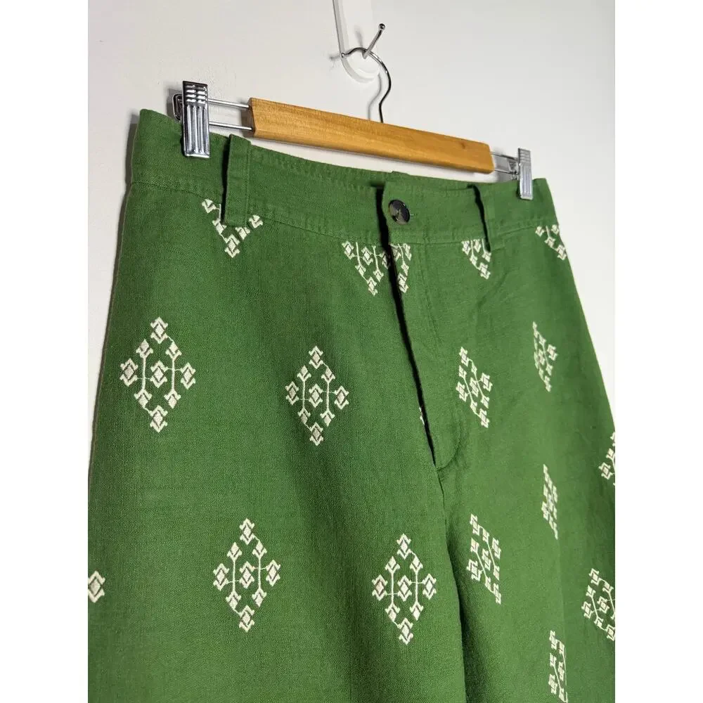 Zara Embroidery High Waisted Straight Pants Size Medium Viscose Linen